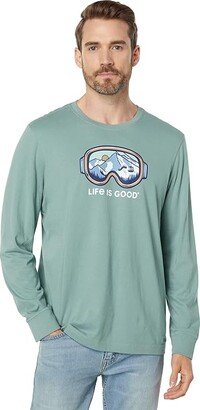 Ski Goggle Landscape Long Sleeve Crusher Tee (Smoky Blue) Men's Clothing