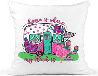 Camping Pillow Cover, Camper Pillow, Home Is Where My Flock Is, Fun Girly