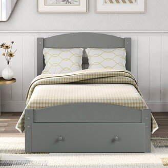 IGEMAN Twin Platform Bed with Storage Drawer&Wood Slat Support, No Box Spring Needed, Grey