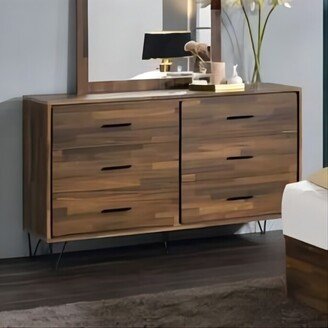 RASOO Walnut Finish 6-Drawer Dresser, Midcentury Charm, Hairpin Legs-AA