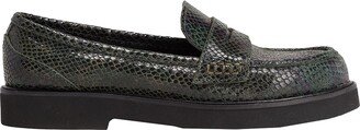 Python Leather Penny Loafer Loafers Dark Green