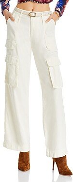 High Rise Relaxed Straight Cargo Jeans in Ecru