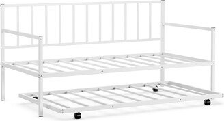 Twin Daybed Metal Bed Frame Sofa Bed Set with Roll Out Trundle