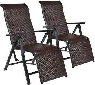 2Pcs Patio Rattan Folding Lounge Chair - 60 x 23 x 30