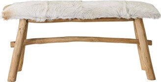 Wood with Goat Fur Top Bench