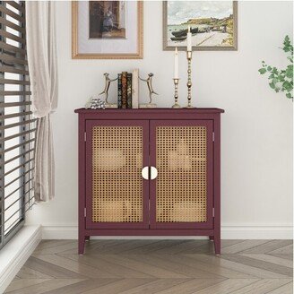 Archie Maroon Ash Wood Veneer 2 door And Pine Legs Accent Cabinet with 1 Inner Shelf - The Pop Maison