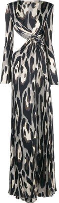 Leopard-Print Cut-Out Maxi Dress