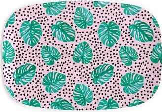 Serving Platters: Tropical Monstera - Pink Serving Platter, Pink