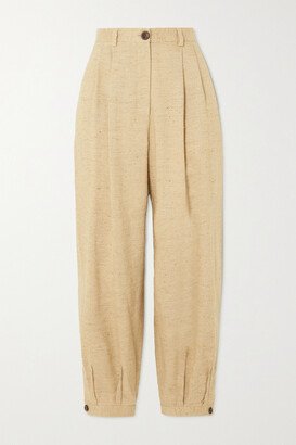 Phyllis Pleated Linen, Cashmere And Silk-blend Tweed Tapered Pants - Neutrals