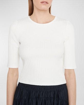 Rib-Knit Elbow-Sleeve Crop Top