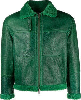 Shearling-Trim Panelled Leather Jacket