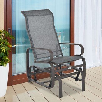 Single Glider Patio Swing Rocking Chair with Breathable Mesh, Smooth Arms for Backyard, Garden, Lawn, Grey