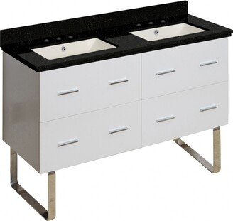 47.5-in. W Floor Mount White Vanity Set For 3H8-in. Drilling Black Galaxy Top Biscuit UM Sink