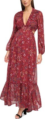 Women's Floral-Print Cutout Maxi Dress