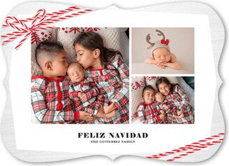 Holiday Cards: Geometric Frame Ribbon Holiday Card, White, 5X7, Feliz Navidad, Matte, Signature Smooth Cardstock, Bracket