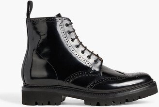 Emmaline perforated glossed-leather combat boots