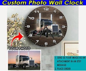 Big Truck Gifts For Truckers Personalized Wooden Wall Clock, Rig Drivers, Trucker Dad Birthday Gifts, Semi Decor