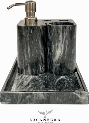 Gray Marble Soap Dispenser Set | Pump Bathroom Essentials Beauty & Care Birthday Gift