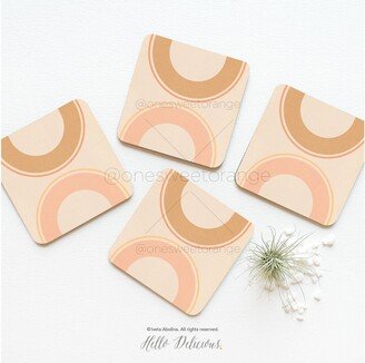 Terra Coaster Set Of 4 Arches Geometric Cork Coasters Mid Century Coral Sun Print Gift For Mom 11