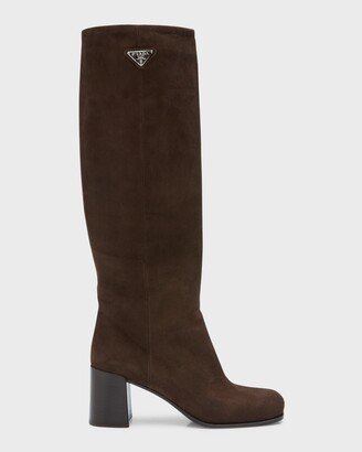 Suede Block-Heel Knee Boots-AA