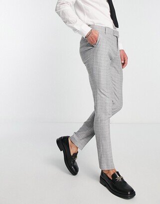 plaid skinny suit pants in gray