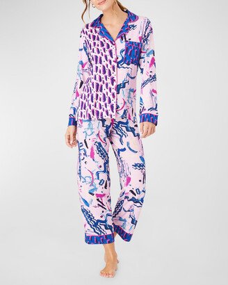 ALIVIA Sofia Cropped Brushstroke-Print Pajama Set