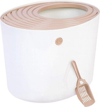 Iris Usa Top Entry Cat Litter Box with Cat Litter Scoop, Beige