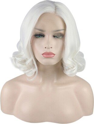 Unique Bargains Medium Long Body Wave Lace Front Wigs for Women with Wig Cap 14 White 1PC