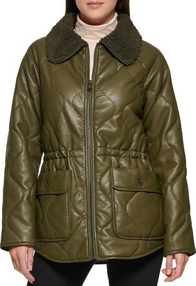 Quilted Faux Fur Trim Anorak Jacket