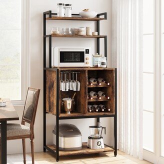 ELETHEBIA Rustic 5-Tier Microwave Stand with 2 Drawer Bakers Racks for Kitchens with Storage - 15.7