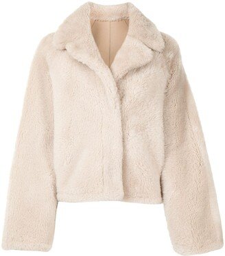 Notched-Collar Cropped Shearling Jacket