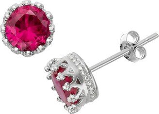 6mm Round-cut Ruby Crown Stud Earrings in Sterling Silver