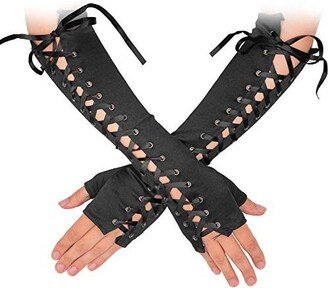 Skeleteen Girls Fingerless Lace-up Gloves - Black