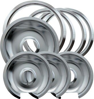 Chrome Drip Pans and Trim Rings for GE Hotpoint Electric Stoves with Hinged Elements 8-pc.