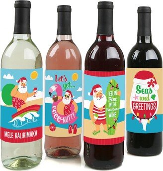 Big Dot Of Happiness Tropical Christmas Beach Santa Holiday Party Wine Bottle Label Stickers 4 Ct