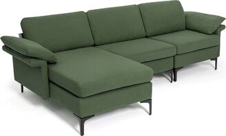 L-shaped Modern Modular Sectional Sofa w/ Reversible Chaise & 2 USB Ports Green