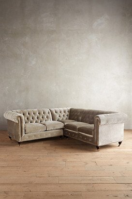 Slub Velvet Lyre Chesterfield Sectional, Hickory-AB