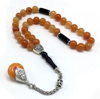 Orange Aventurine Stone & Teardrop Tassel Tesbih, Worry Beads, Muslim Prayer Tasbih, Tasbeeh, Misbaha, Subha, Rosary | 8mm 33 Beads