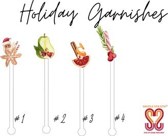 Holiday Drink Garnishes- 4 Piece Assorted Set - Cocktail Stirrer Stir Sticks Swizzle Christmas Winter