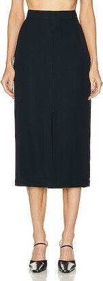 Front Split Satin Midi Skirt in Navy