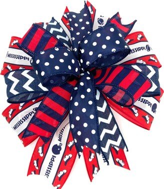 Football Wreath Bow, Mississippi Ribbon Ole Miss Decor, Tailgating College Sports Fall Lantern Bow