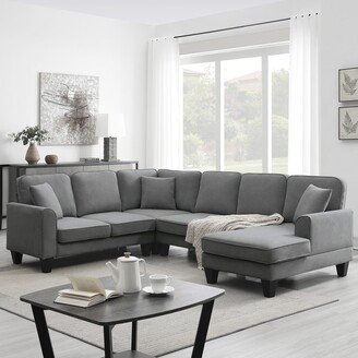 Sunmory U-Shape Sectional Sofa, 7 Seat Fabric Corner Sofa Set with Chaise