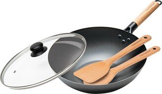 Masterpan Nonstick 12In Carbon Steel Wok With Wooden Utensils