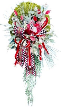 Christmas Wreath For Front Door, Elegant Red & White Wreath, Checkered Holiday Xl Magnolia