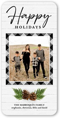 Holiday Cards: Rustic Pine Plaid Holiday Card, Black, 4X8, Holiday, Standard Smooth Cardstock, Rounded