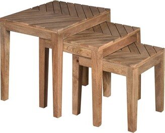 3pc 14, 17, 20 Mango Wood Rectangular Nesting Table Set with Inlaid Herringbone Design Brown