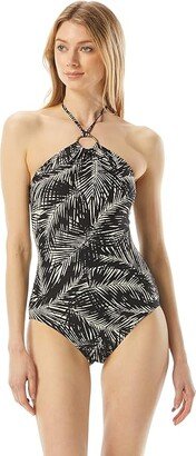 Sonoran Palm Logo Ring Halter One-Piece (Black) Women's Swimsuits One Piece