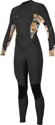 Bahia 3/2 Back Zip Full Wetsuit (Black/Demi Floral/Demi Floral) Women's Wetsuits One Piece