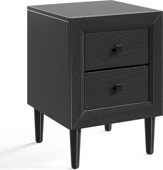 Nightstand End Bedside Coffee Table Wooden Leg Storage Drawers Black