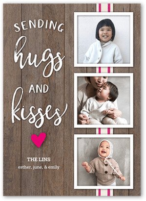 Valentine's Day Cards: Sending Hugs And Kisses Valentine's Day Card, Beige, 5X7, Luxe Double-Thick Cardstock, Square